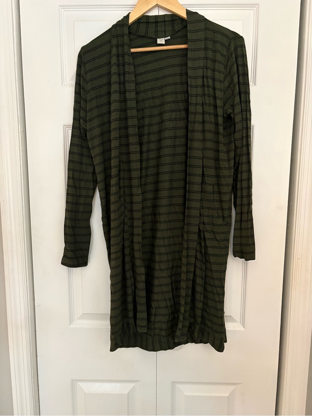 Olive Green Striped Open Front Cardigan